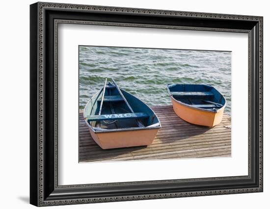 Skiffs on the Dock in Wellfleet Harbor in Wellfleet, Massachusetts. Cape Cod-Jerry and Marcy Monkman-Framed Photographic Print