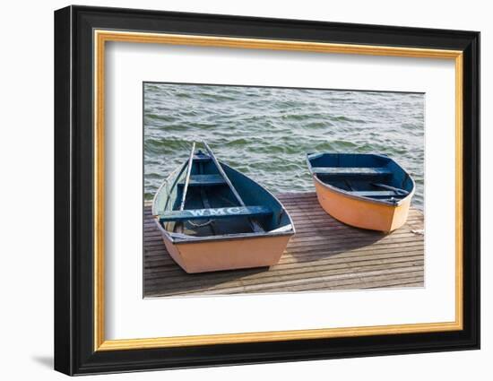 Skiffs on the Dock in Wellfleet Harbor in Wellfleet, Massachusetts. Cape Cod-Jerry and Marcy Monkman-Framed Photographic Print