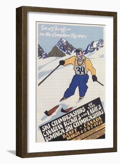 Skiing at Banff, Alberta-null-Framed Art Print