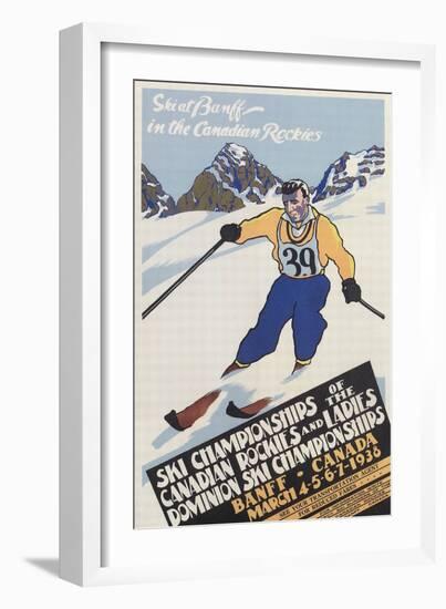 Skiing at Banff, Alberta-null-Framed Art Print