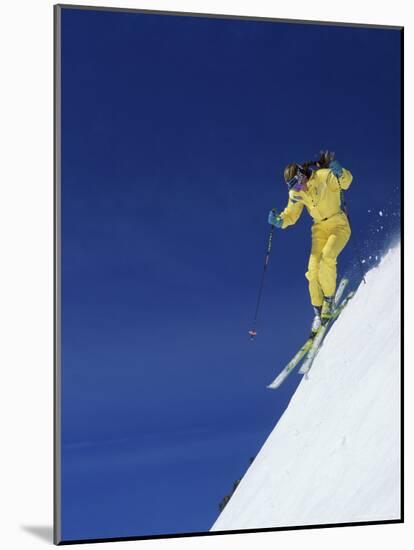 Skiing Down a Sharp Incline-null-Mounted Photographic Print