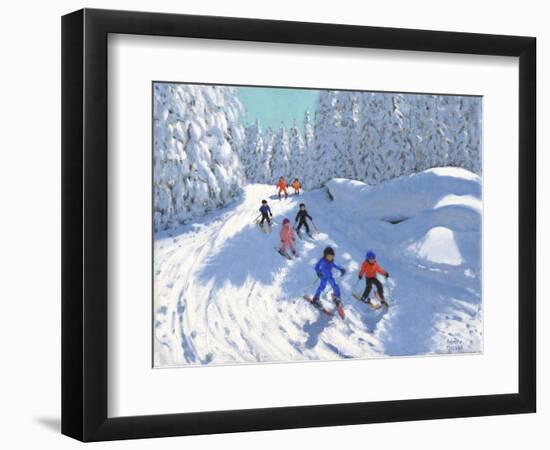 Skiing down the Trail, Courchevel, 2018 (Oil on Canvas)-Andrew Macara-Framed Giclee Print