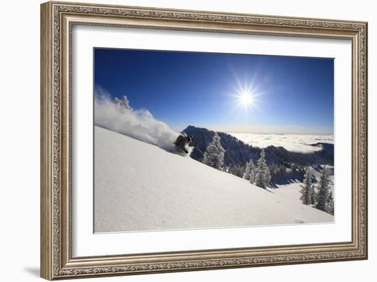 Skiing First Tracks On The Backside Of Catherines In Alta, Utah-Liam Doran-Framed Photographic Print