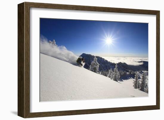 Skiing First Tracks On The Backside Of Catherines In Alta, Utah-Liam Doran-Framed Photographic Print