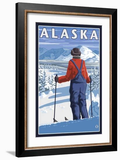 Skiing in Alaska-Lantern Press-Framed Art Print