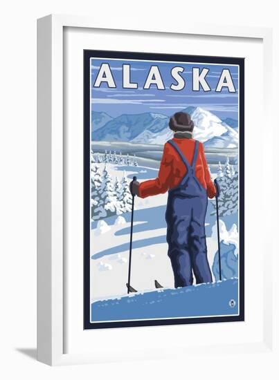 Skiing in Alaska-Lantern Press-Framed Art Print