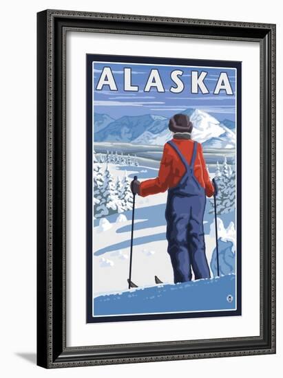 Skiing in Alaska-Lantern Press-Framed Art Print