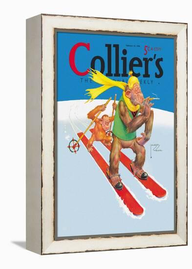 Skiing Monkeys-Lawson Wood-Framed Stretched Canvas