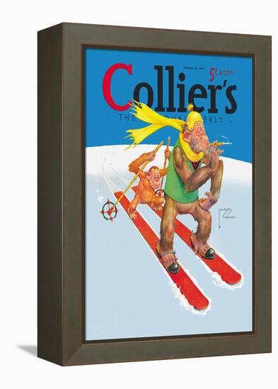 Skiing Monkeys-Lawson Wood-Framed Stretched Canvas