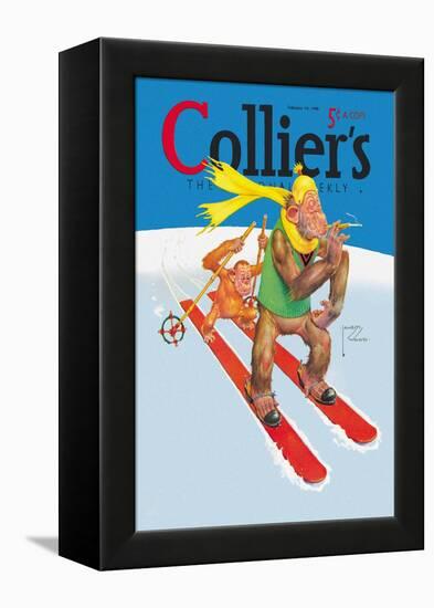 Skiing Monkeys-Lawson Wood-Framed Stretched Canvas