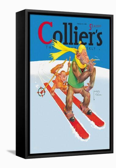 Skiing Monkeys-Lawson Wood-Framed Stretched Canvas