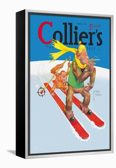 Skiing Monkeys-Lawson Wood-Framed Stretched Canvas