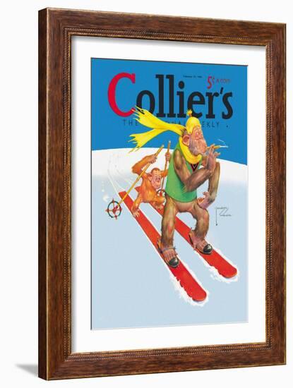 Skiing Monkeys-Lawson Wood-Framed Art Print