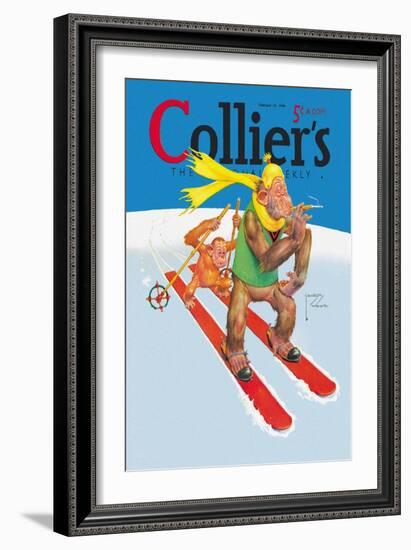 Skiing Monkeys-Lawson Wood-Framed Art Print