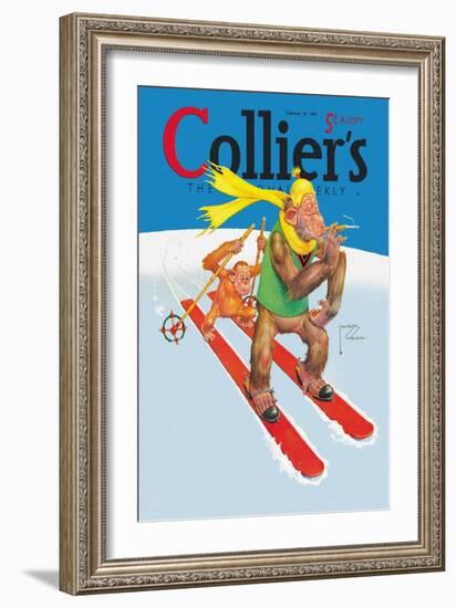 Skiing Monkeys-Lawson Wood-Framed Art Print
