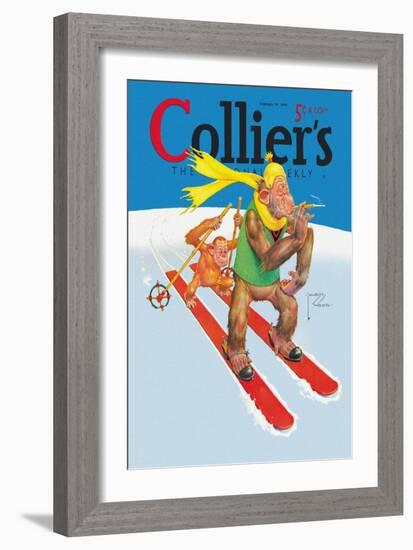 Skiing Monkeys-Lawson Wood-Framed Art Print