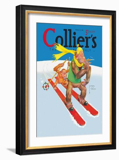 Skiing Monkeys-Lawson Wood-Framed Art Print