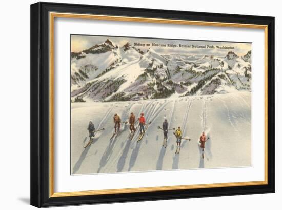 Skiing on Mazama Ridge, Mt. Rainier, Washington-null-Framed Art Print