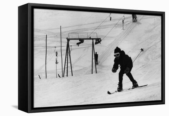 Skiing Restaurant-null-Framed Premier Image Canvas