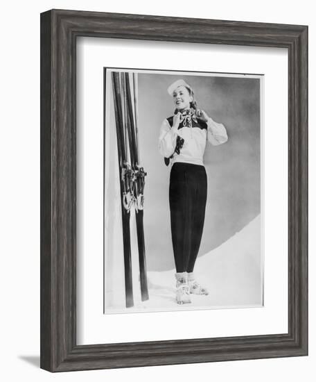 SkIIng Suit with a Wind-Proof Jacket with Lace-Up Front and Contrasting Yoke by Jean Destre-null-Framed Art Print