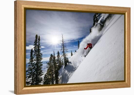 Skiing The Teton Backcountry Powder After A Winter Storm Clears Near Jackson Hole Mountain Resort-Jay Goodrich-Framed Premier Image Canvas