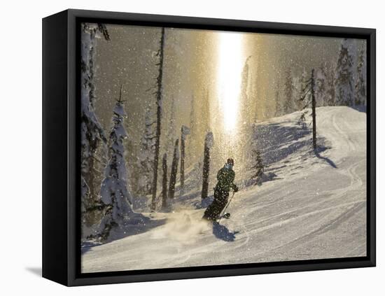 Skiing Through a Sundog on Corduroy Groomed Runs at Whitefish Mountain Resort, Montana, Usa-Chuck Haney-Framed Premier Image Canvas