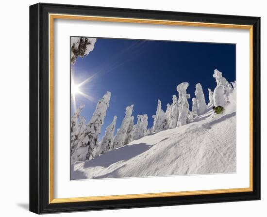 Skiing Untracked Powder at Whitefish Mountain Resort, Montana, Usa-Chuck Haney-Framed Photographic Print