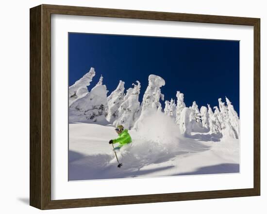 Skiing Untracked Powder on a Sunny Day at Whitefish Mountain Resort, Montana, Usa-Chuck Haney-Framed Photographic Print