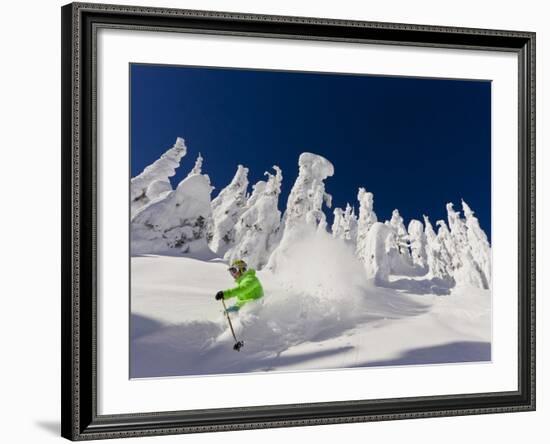 Skiing Untracked Powder on a Sunny Day at Whitefish Mountain Resort, Montana, Usa-Chuck Haney-Framed Photographic Print