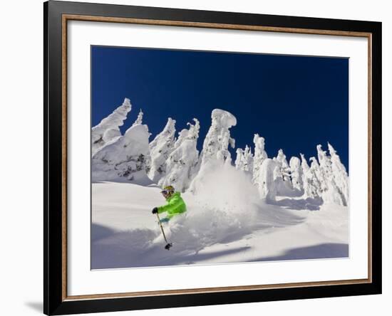 Skiing Untracked Powder on a Sunny Day at Whitefish Mountain Resort, Montana, Usa-Chuck Haney-Framed Photographic Print