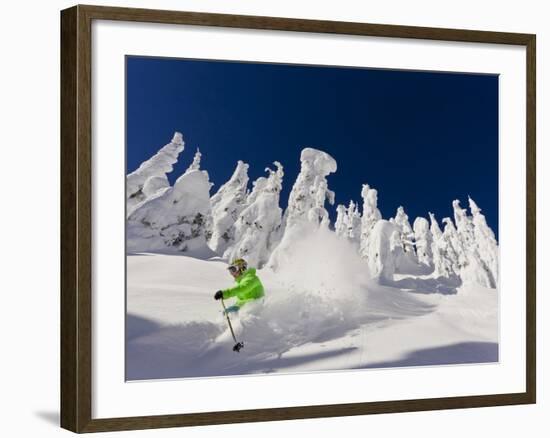 Skiing Untracked Powder on a Sunny Day at Whitefish Mountain Resort, Montana, Usa-Chuck Haney-Framed Photographic Print