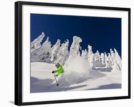 Skiing Untracked Powder on a Sunny Day at Whitefish Mountain Resort, Montana, Usa-Chuck Haney-Framed Photographic Print