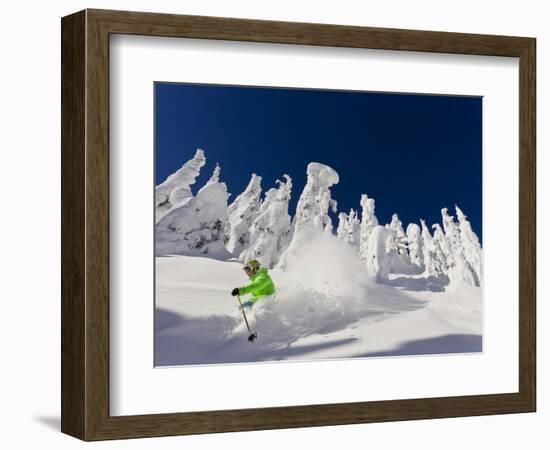 Skiing Untracked Powder on a Sunny Day at Whitefish Mountain Resort, Montana, Usa-Chuck Haney-Framed Photographic Print