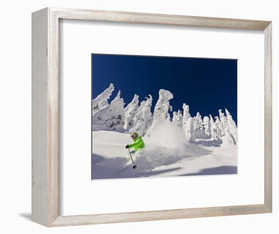 Skiing Untracked Powder on a Sunny Day at Whitefish Mountain Resort, Montana, Usa-Chuck Haney-Framed Photographic Print