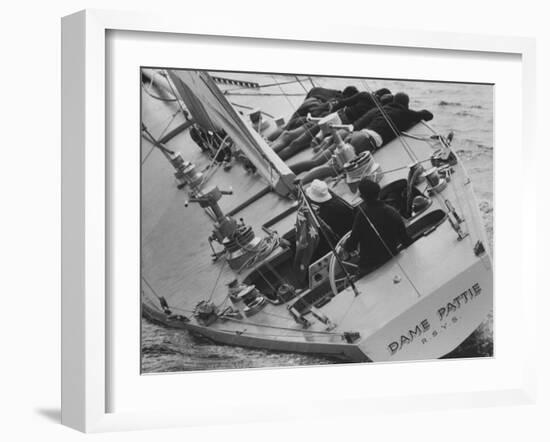 Skipper Jock Sturrock at the Helm of Pattie During America's Cup Trials-null-Framed Photographic Print