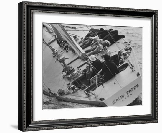 Skipper Jock Sturrock at the Helm of Pattie During America's Cup Trials-null-Framed Photographic Print