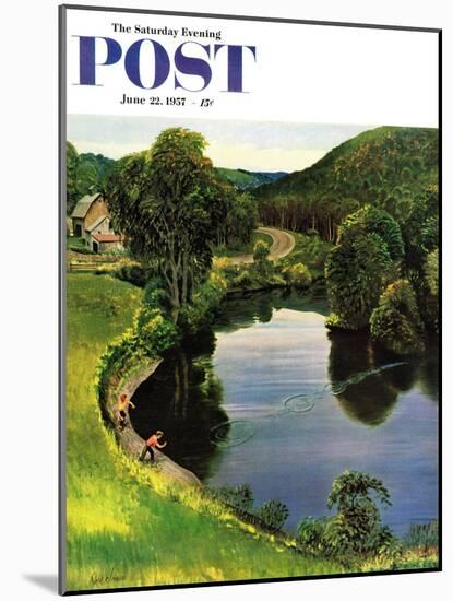 "Skipping Stones" Saturday Evening Post Cover, June 22, 1957-John Clymer-Mounted Giclee Print