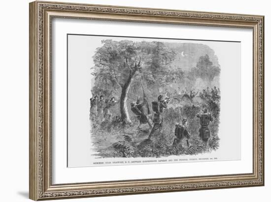 Skirmish Between Federal Pickets and Confederate Cavalry-Frank Leslie-Framed Art Print