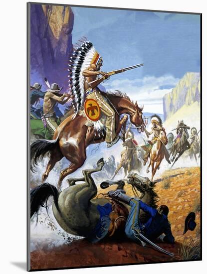 Skirmish Involving Indians and Soldiers-Severino Baraldi-Mounted Giclee Print