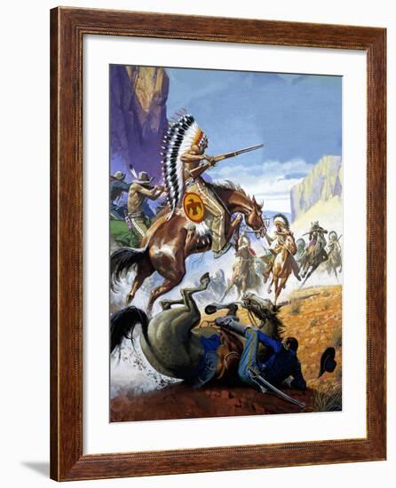 Skirmish Involving Indians and Soldiers-Severino Baraldi-Framed Giclee Print