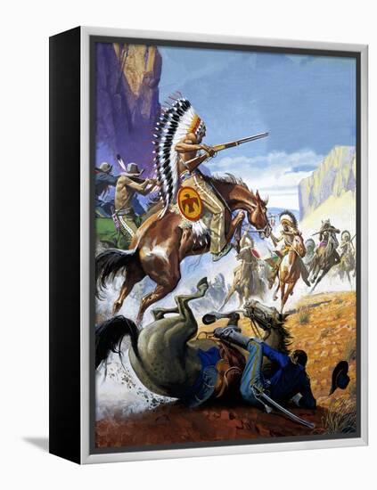 Skirmish Involving Indians and Soldiers-Severino Baraldi-Framed Premier Image Canvas