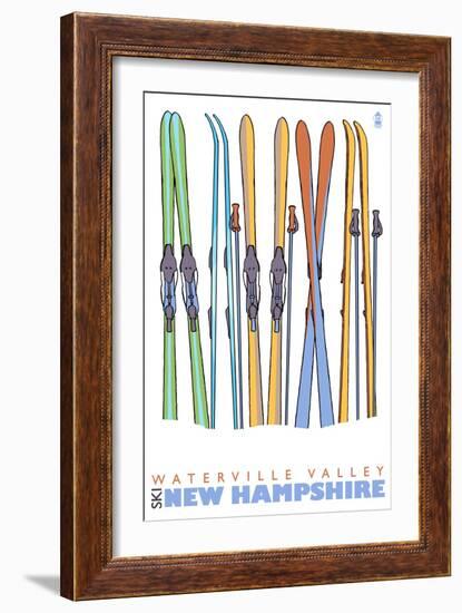 Skis in the Snow, Waterville Valley, New Hampshire-Lantern Press-Framed Art Print