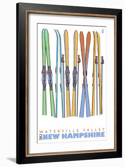 Skis in the Snow, Waterville Valley, New Hampshire-Lantern Press-Framed Art Print