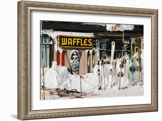 Skis On Walls/Snow Banks Corbet's Cabin Rendezvous Bowl Tramway, Jackson Hole Mt, Teton Village, WY-Jay Goodrich-Framed Photographic Print