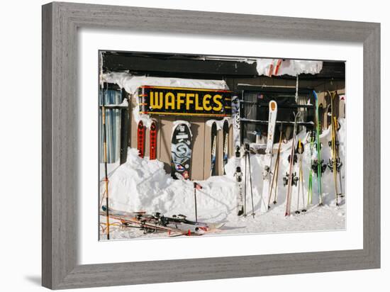 Skis On Walls/Snow Banks Corbet's Cabin Rendezvous Bowl Tramway, Jackson Hole Mt, Teton Village, WY-Jay Goodrich-Framed Photographic Print