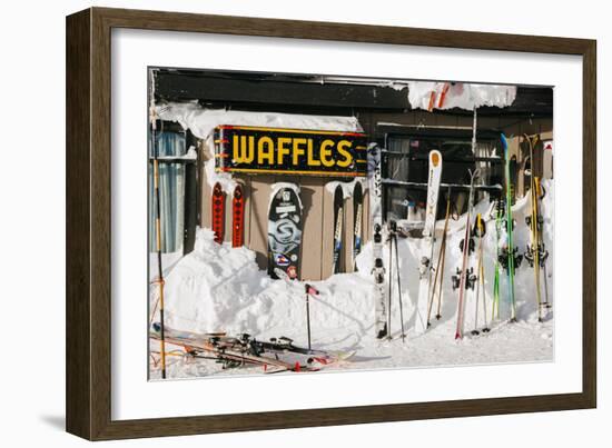 Skis On Walls/Snow Banks Corbet's Cabin Rendezvous Bowl Tramway, Jackson Hole Mt, Teton Village, WY-Jay Goodrich-Framed Photographic Print