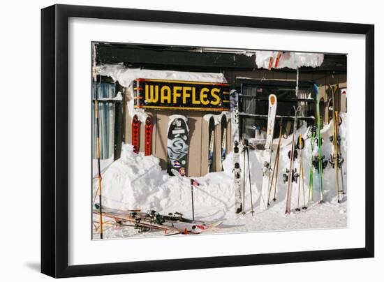 Skis On Walls/Snow Banks Corbet's Cabin Rendezvous Bowl Tramway, Jackson Hole Mt, Teton Village, WY-Jay Goodrich-Framed Photographic Print