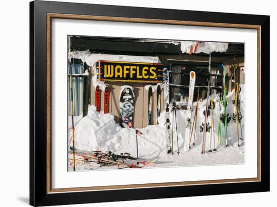 Skis On Walls/Snow Banks Corbet's Cabin Rendezvous Bowl Tramway, Jackson Hole Mt, Teton Village, WY-Jay Goodrich-Framed Photographic Print