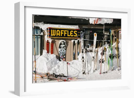 Skis On Walls/Snow Banks Corbet's Cabin Rendezvous Bowl Tramway, Jackson Hole Mt, Teton Village, WY-Jay Goodrich-Framed Photographic Print