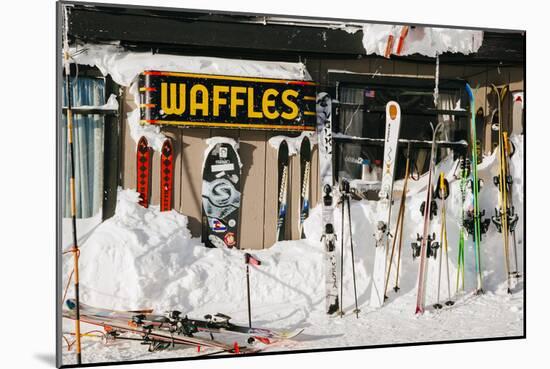 Skis On Walls/Snow Banks Corbet's Cabin Rendezvous Bowl Tramway, Jackson Hole Mt, Teton Village, WY-Jay Goodrich-Mounted Photographic Print